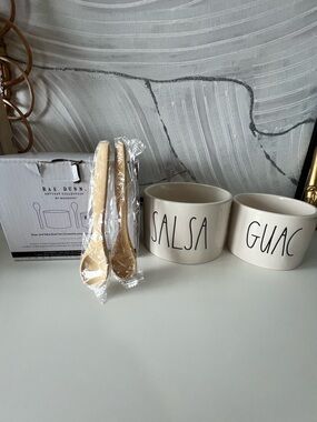 Rae Dunn SALSA & GUAC Dip Bowls with spoons